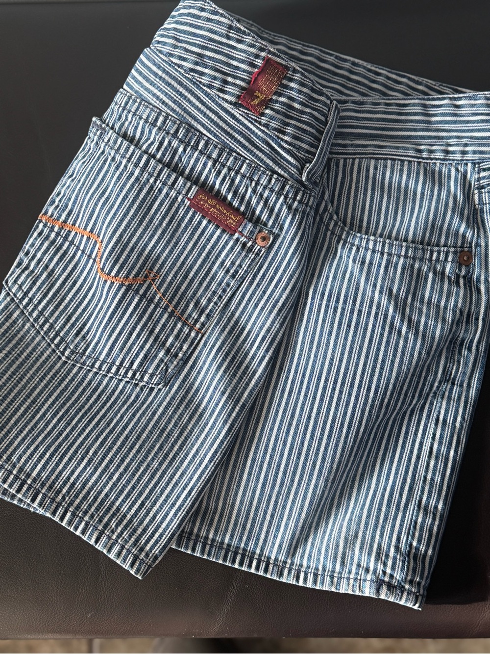 7 For All Mankind Blue and White Striped Women’s Skirt